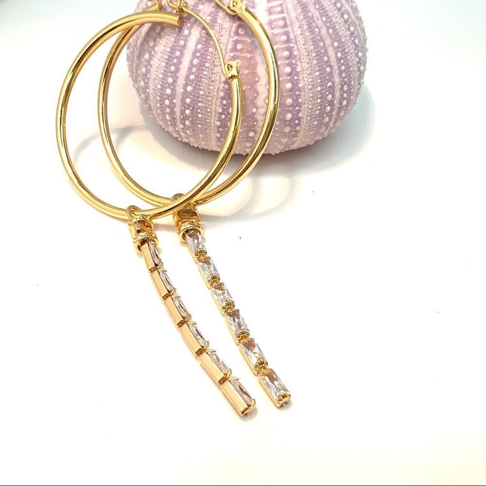 New womens large gold hoop earrings with beautiful long dangle drop crystal